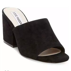 Steve Madden Dalis Block Heel Dress Sandals Mules, Black Suede, size 8